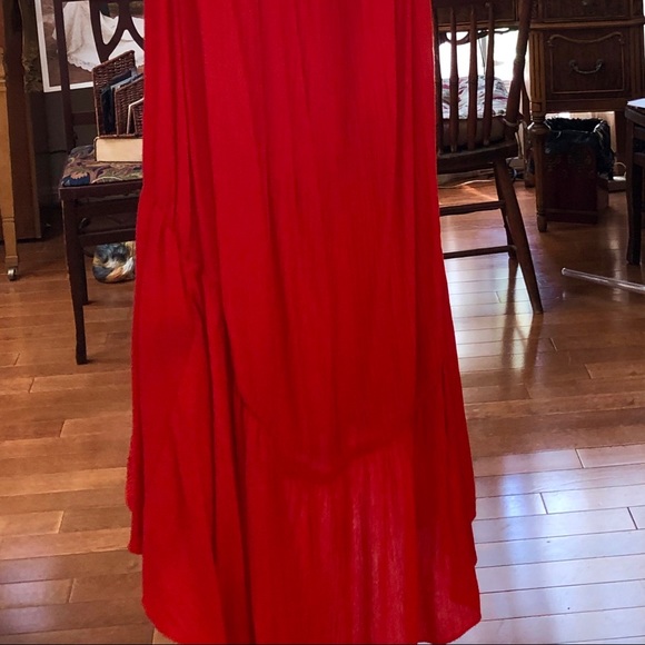 Strapless Red Bathing Suit Coverup ankle length with Elastic Top  Ruffle bottom - Picture 1 of 4